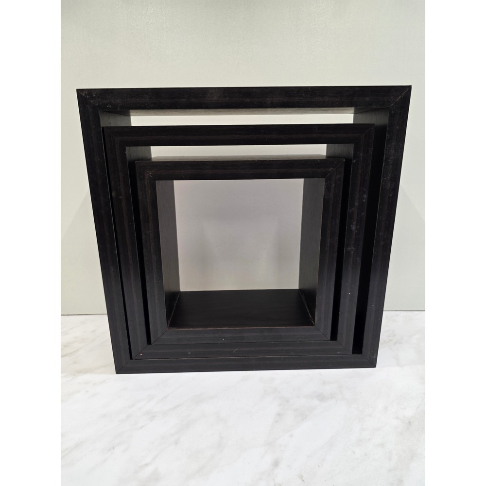 Minimalist Modern Nesting Floating Shelves Square Shadow Box Espresso Wood 3pc